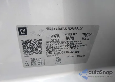 2018 GMC Yukon Slt z USA, uszkodzony, nr VIN 1GKS1BKC1JR369458